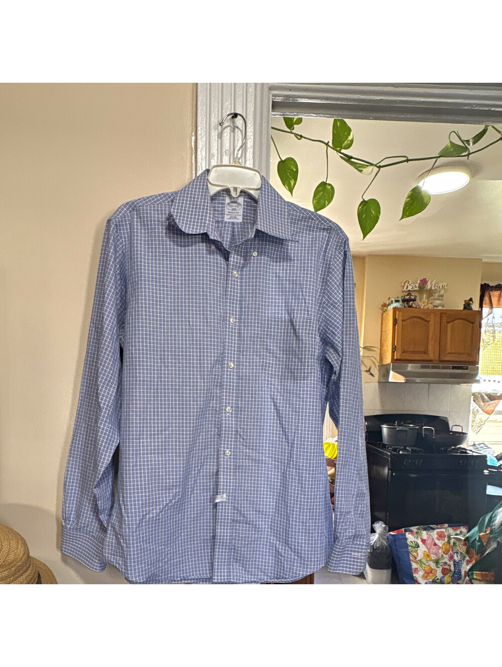 Brooks Brothers 1818 Regent Non-Iron Dress Shirt Blue Check 15.5 34/35